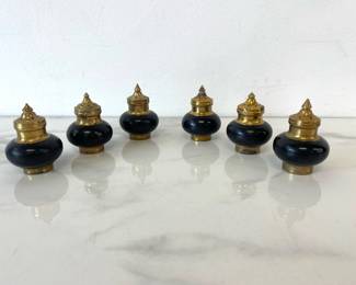 Lot 7259 Vintage Brass Wood Salt Pepper Shakers