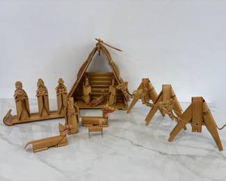 Lot 7293 Vintage Bamboo Christmas Nativity Set