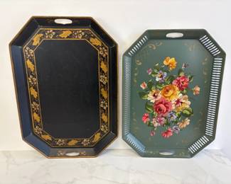 Lot 7567 Hand Painted Floral Tole Tray Vintage Tole Tray on Stand