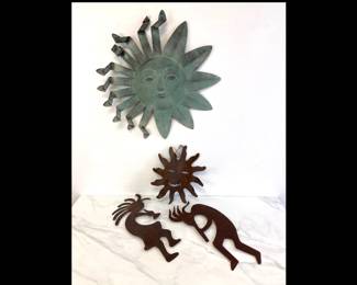 Lot 7538 Kokopelli Sun Faces Outdoor Metal Wall Hanging Art
