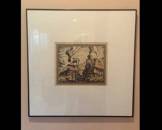 Lot 7250 Otto Kuhler Signed Ross Winans Camels Railroad HandColored Woodcut Art Print