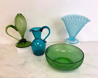 Lot 7390 Vintage Glassware EO Brody Bowl Hobnail Fan Vase Oil Lamp Etc.