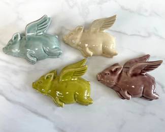 Lot 7102 Porcelain Flying Pigs Ceramic Wall Art