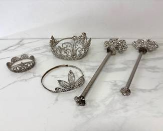 Lot 7373 Vintage 1970s Crowns Tiaras Scepters Mardi Gras King Queen of the Krewes Rhinestone