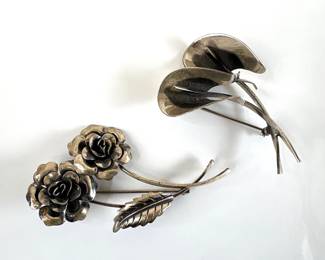 Lot 7239 Jewel Art Sterling Silver Rose Lily Flower Brooches Pins Jewelry