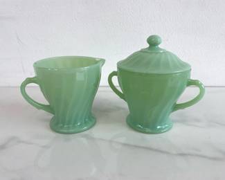 Lot 7089 Anchor Hocking Jadeite Cream and Sugar Set