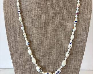Lot 7408 Vintage Millefiori Uranium Bead Necklace