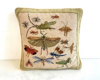 Lot 7505 Vintage Needlepoint Insect Themed Pillow