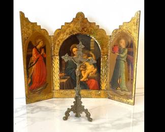 Lot 7207 Florentine Devotional Tryptich Metal Standing Crucifix