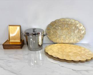 Lot 7295 Vintage Capiz Shell Placemats Otagiri Mercantile Company Lacquer Trays Williams Sonoma Ice Bucket