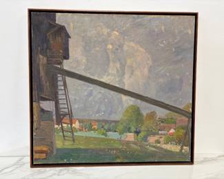 Lot 7570 Artist Signed Grain Elevator Oil Painting Art