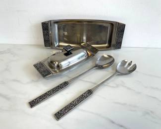 Lot 7087 Vintage Stanley Roberts Stainless Serving Tray Butter Dish Salad Serving Set