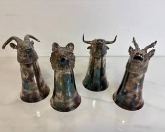 Lot 7386 Vintage Silver Plate Animal Stirrup Cups
