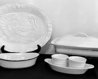 Classic Ceramic Turkey Platter,white Rectangular Baker C With Metal Stand, Vintage Milk Glass Bowls