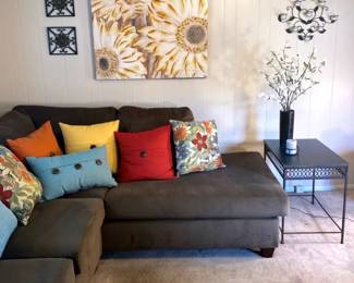 Textures Brown Sectional With 10 Colorful Pillows, F.de VilleTextured Abstract Canvas