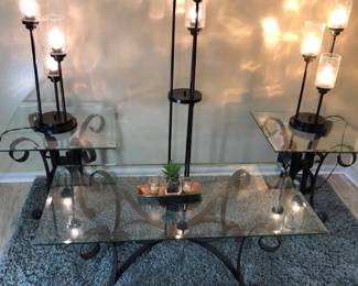 Set Of Three Metal Glasstop Tables 2 Sidetables 1 Coffee Table Set Of 3 Metal Lamps