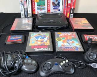 Sega Genesis 3 Controllers 14 Games Sonic Frankenstein Samurai Showdown Coach K Sports