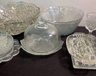 imperial Glass Company Punch Bowl, Star Of David Pattern Relish Dish, Windsor Clear Dish, Serving B