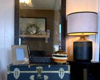 Vintage Seward Steamer trunk, Lenox Picture Frame,ceramic Base Table Lamp,
