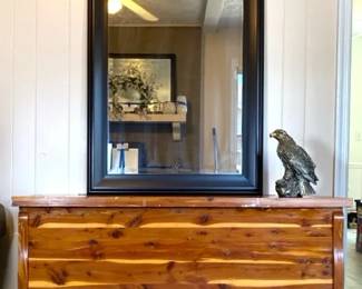 06 Metallic Vintage Murphy Red Cedar Chest, Black Framed Mirror, Metallic Vanished Bald Eagle Figuring