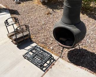 Outdoor Clay Chiminea Fireplace And Firewood Holders