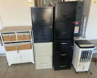Four Two Drawer File Cabinets, Ironing Cabinet And Cooling Fan