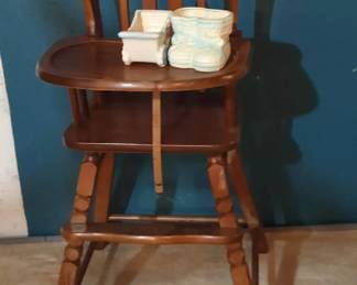 Wood High Chair and Baby Themed Planters