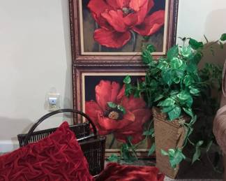 Poppy Themed Art, Faux Plant And Other Decor