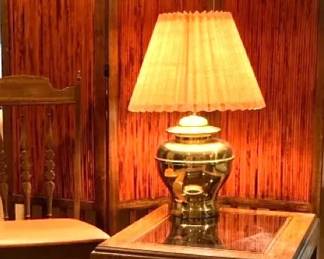ThreePanel Room Divider, Chair, Brass Lamp,  End Table