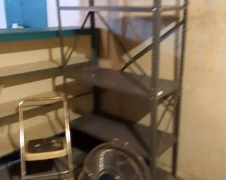 Metal Storage Shelf, Step Stool And Metal Fan