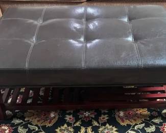 Faux Leather  Wood Ottoman with Storage