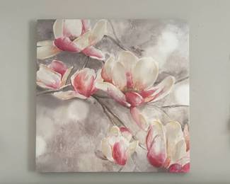Floral Pictures, Sconces, Tufted Storage Ottoman and Reading Floor Lamp