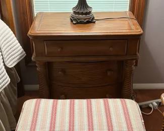 Chestnut Colored Night Stand with Lamp and Ottoman