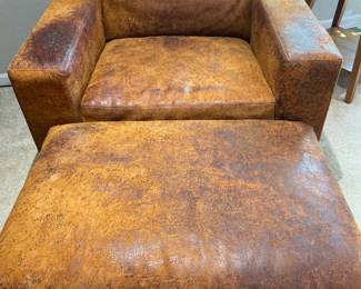 Destroyed Chestnut leather chair and ottoman