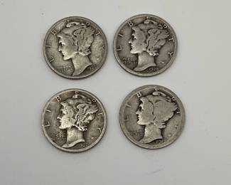 1917, 1928, 1937 and 1939 Mercury Dimes.