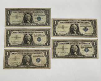 Five 1957 A $1 Silver Certificates