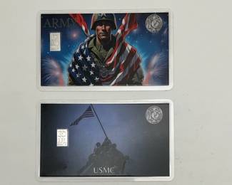 US Army and Marines Collector Cards with 1 Gram Silver Bar