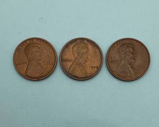 Three 1909 VDB Lincoln Cents