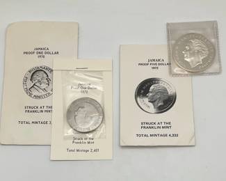 Jamaica 1970 Dollar and 1972 Silver Five Dollars