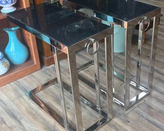 Marble chrome end tables