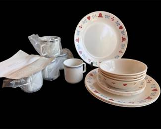 12 Piece Corral Home Town Pattern Dinnerware Set With Five Lenox Coffee Cups