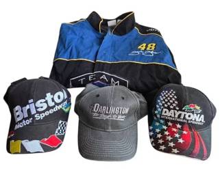Vintage Winners Circle Jimmie Johnson 48 NASCAR Jacket  3 Track Hats Lot