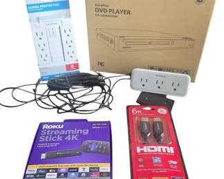 Home Entertainment  Power Accessories Lot  Roku 4K, Megatek DVD, Surge Protectors