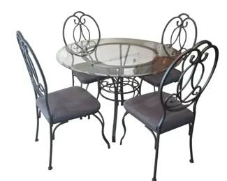  02 Modern 5Piece Wrought Iron  Glass Round Dining Set