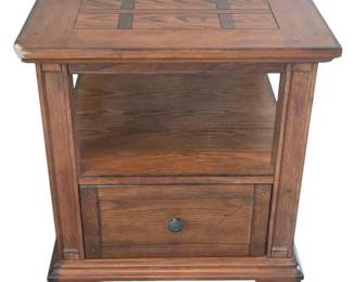 Traditional Wood End Table  Nightstand with Storage Drawer  Shelf