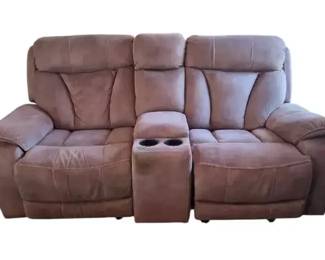  03 Plush Brown Reclining Loveseat With Center Console