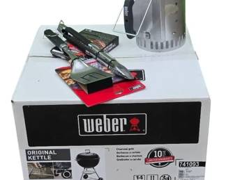  06 Weber Original Kettle 22 Charcoal Grill Box Set with Chimney Starter  2Piece Tool Set