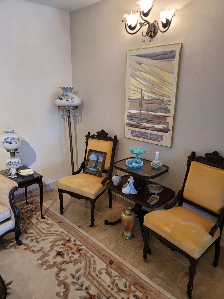 Eastlake Style Sitting Chairs, 2-tier Dumbwaiter Table, Fenton