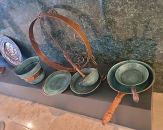 Hanging Copper Rack w/ Pans