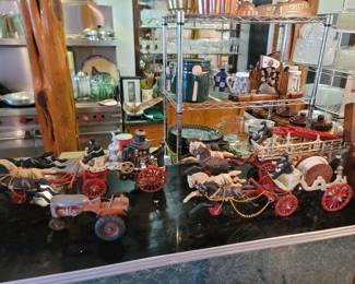 Vintage Cast Iron Horse-Drawn Fire Wagon Toys